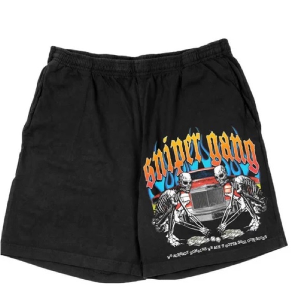 Black Graphic Men's Shorts sniper gang Sz 3XL